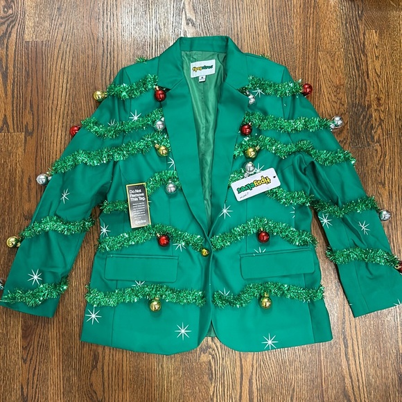 TIPSY ELVES Women’s Gaudy Ornament Green Garland Christmas party Blazer Sz M NWT - Picture 1 of 12